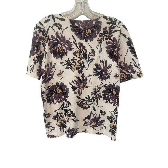 Ann Taylor Factory Floral Print Round Neck Short Sleeve Sweater Sz M - Picture 2 of 5